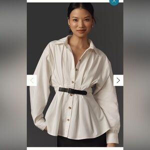 Anthropologie White Button-Down Shirt with Belt